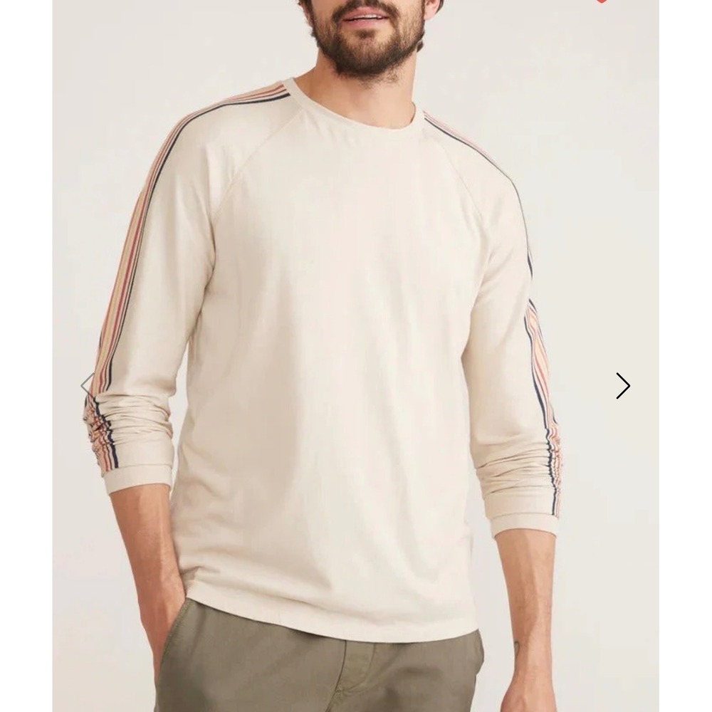 Marine Layer Mens Size L Engineered Stripe Long Sleeve Raglan Tee Cotton Modal